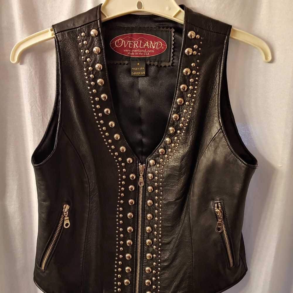 Made in USA ladies leather studded zipper vest
